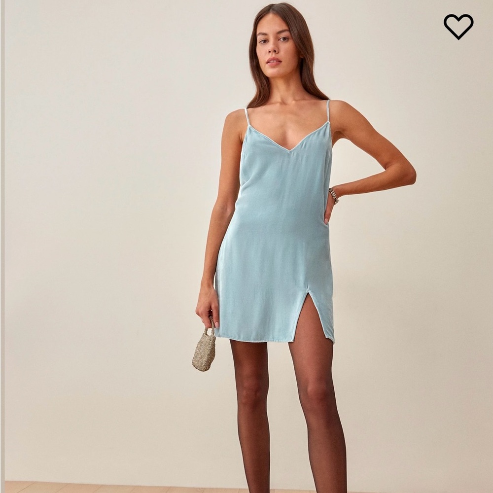 Reformation Lyza Velvet Dress Turquoise - Size XS
